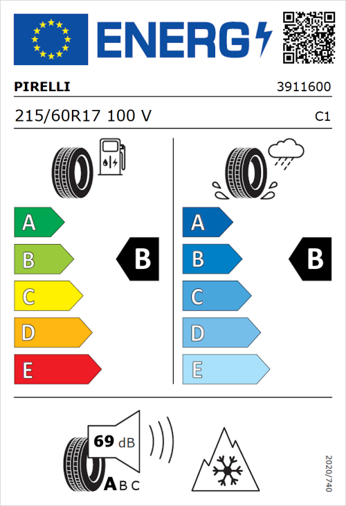 Tyre Label for Pirelli Cinturato All Season SF2 215/60R17 100V