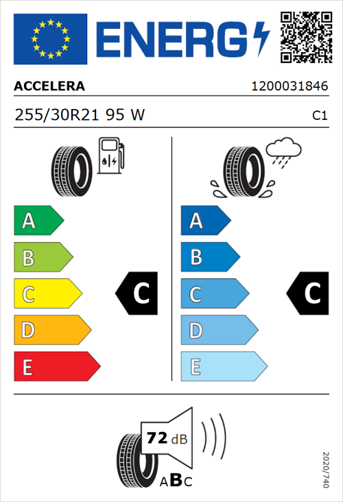 Tyre Label for Accelera PHI 255/30R21 95W