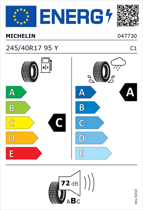 Tyre Label for Michelin Pilot Sport 5 245/40R17 95Y