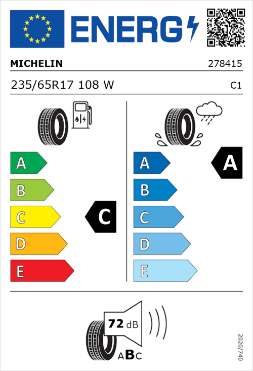 Tyre Label for Michelin Pilot Sport 4 SUV 235/65R17 108W