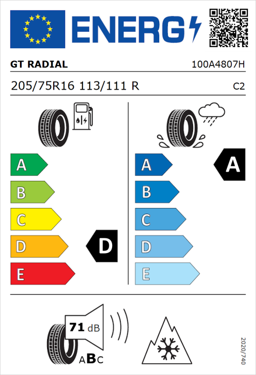 Tyre Label for GT Radial Maxmiler Allseason2 205/75R16 113/111R