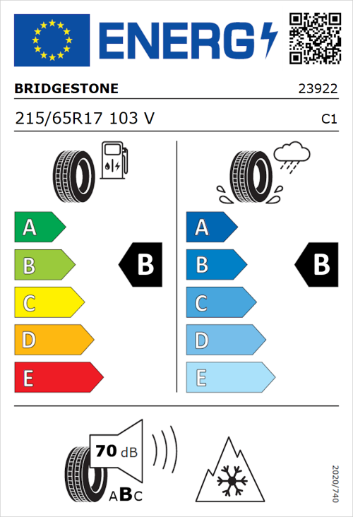 Tyre Label for Bridgestone Turanza All Season 6 215/65R17 103V