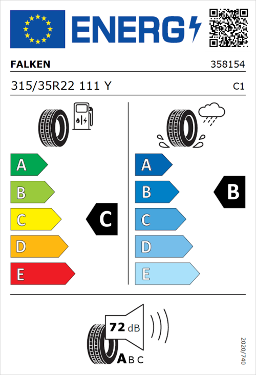 Tyre Label for Falken Azenis FK520 315/35R22 111Y
