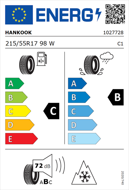 Tyre Label for Hankook Kinergy 4S 2 H750 215/55R17 98W
